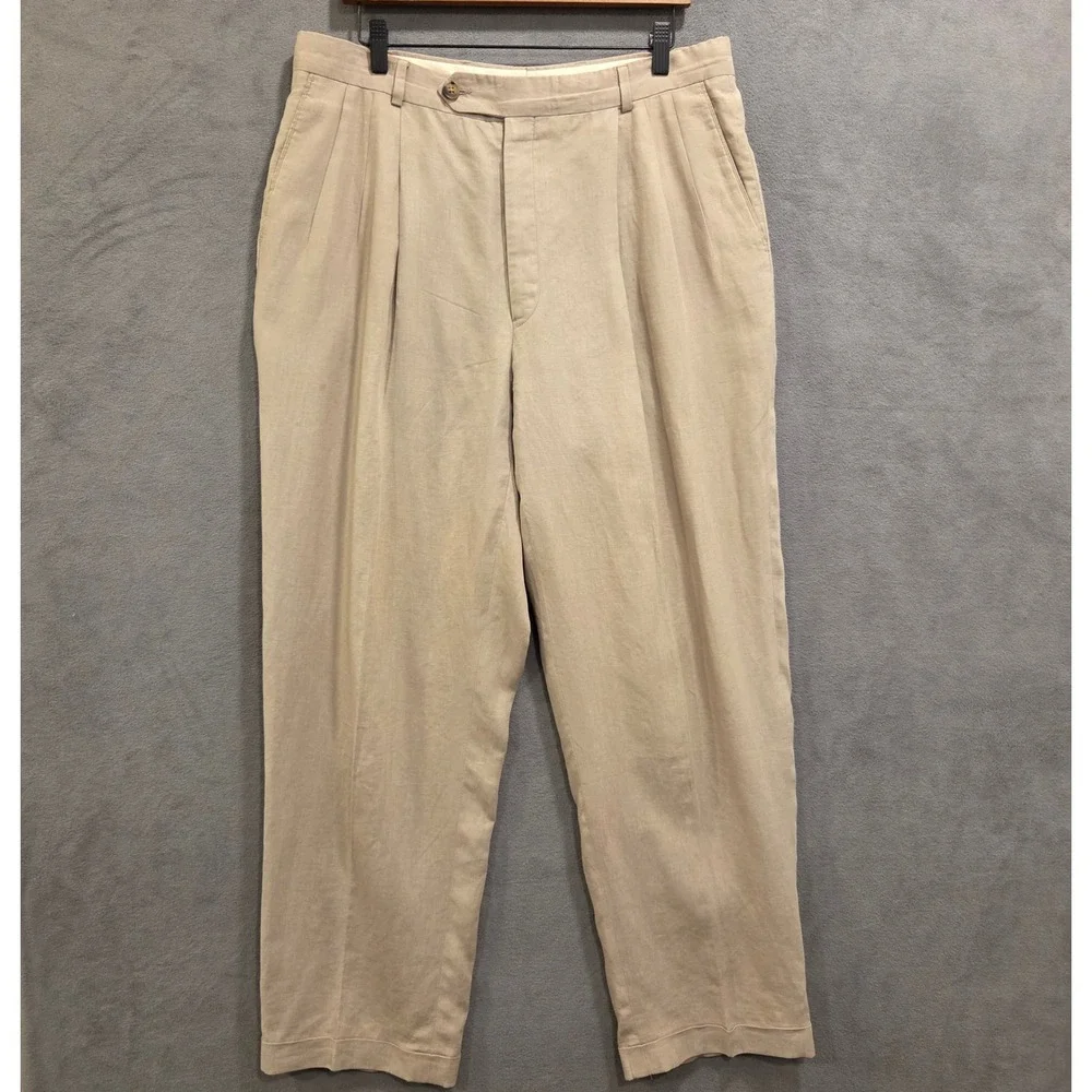 Joseph Laughter Clothier Pleated Linen Trousers Pants Men Size 36x33 Old Money